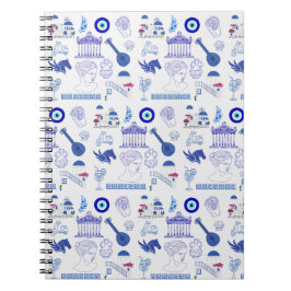 Caderno Espiral Grécia Azul e Branco