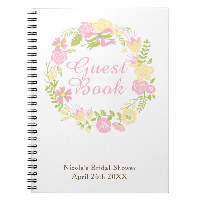 Caderno Espiral Green & Brown Floral Wreath Bridal Shower  (Frente)