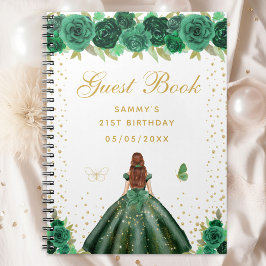 Caderno Espiral Green Floral Brown Hair Princess Guest Book