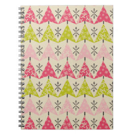 Caderno Espiral Green & pink Christmas trees with snowflakes