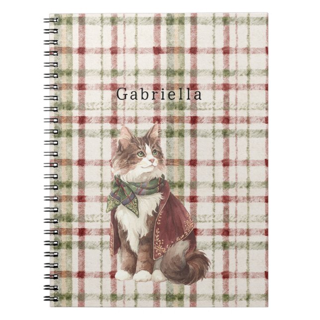 Caderno Espiral Green Red Cream Stripes Cat (Frente)