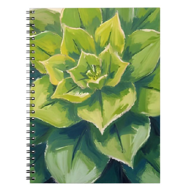 Caderno Espiral Green Succulent Plant Painting Botanical (Frente)