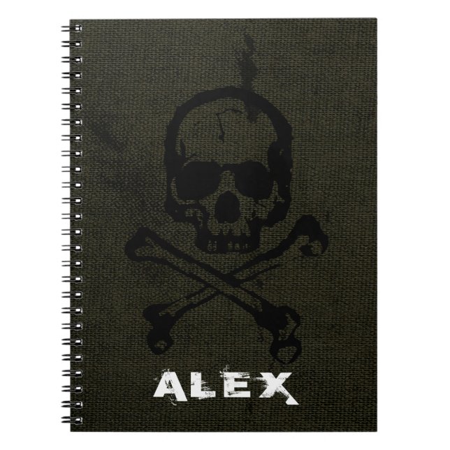 Caderno Espiral Green Vintage Grunge Skull Crossbones Halloween (Frente)