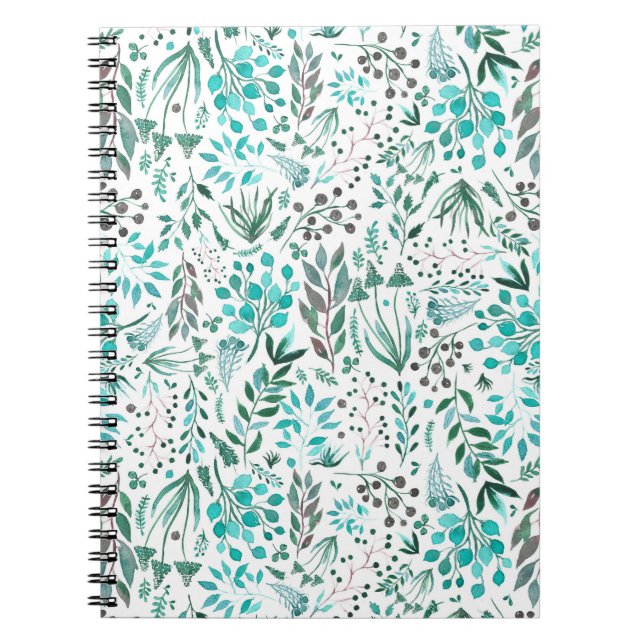 Caderno Espiral Green Watercolor Foliage (Frente)