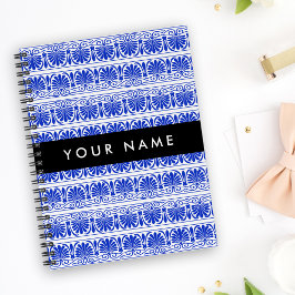Caderno Espiral Grego Fret Arabesque Azul, Seu Nome, Personalize