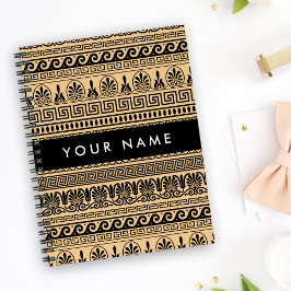 Caderno Espiral Grego Fret, Mista Chave Meander, Brown, Seu Nome