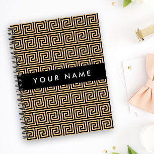 Caderno Espiral Grego Meander Key Brown, Seu Nome Personalizar
