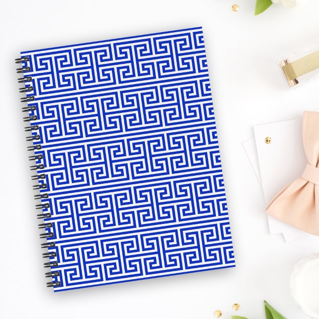 Caderno Espiral Grego Meander Key Square H Patterno Blue (Criador carregado)