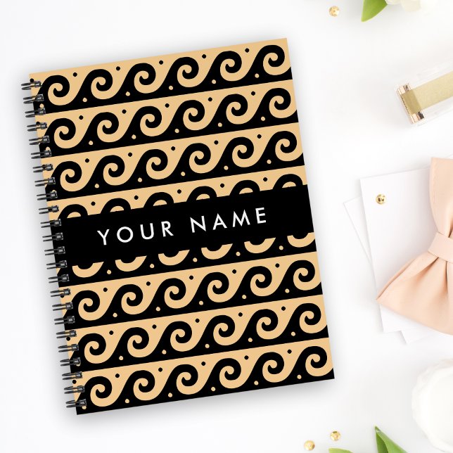 Caderno Espiral Grego Meander Key, Wave Key, Brown, Seu Nome (Criador carregado)