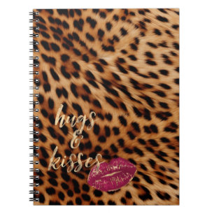 Caderno Espiral Grelha de Menina, Abraços-Leopardo e Lábios de bei