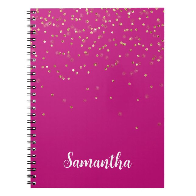 Caderno Espiral Grelha Rosa Dourada Confetti Personalizada (Frente)