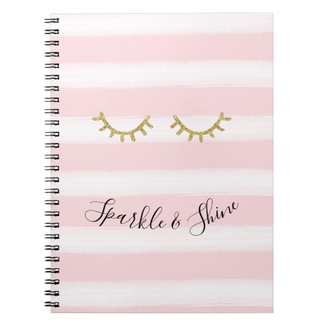 Caderno Espiral Grelha Rosa Rosa Dourada Glitter Eyelashes Grelha (Frente)