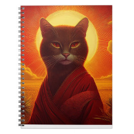 Caderno Espiral Grey Cat Wearing Fashionable Robe In Sunset Scene
