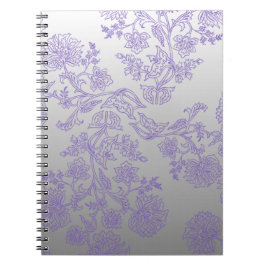 Caderno Espiral Grey Notebook with Purple Floral