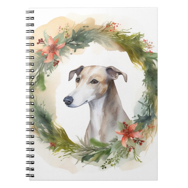 Caderno Espiral Greyhound Christmas Wreath Festivo Pup (Frente)
