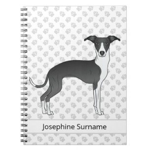 Caderno Espiral Greyhound Italiano Preto E Branco Com Texto Person