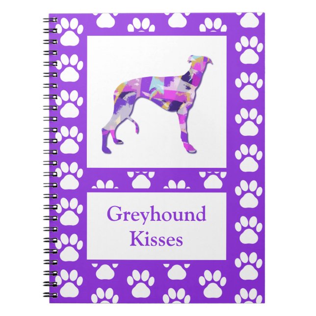 Caderno Espiral Greyhound Lurcher Cachorro Silhoule Paw Purple PY& (Frente)