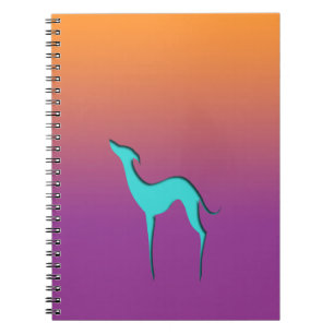 Caderno Espiral Greyhound Whippet dog azul laranja abdome