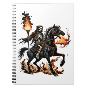 Caderno Espiral Grim Reaper Skeleton Andando Chamas de Cavalo
