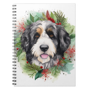 Caderno Espiral Grinalda de Natal Bernedoodle Cachorro Festivo