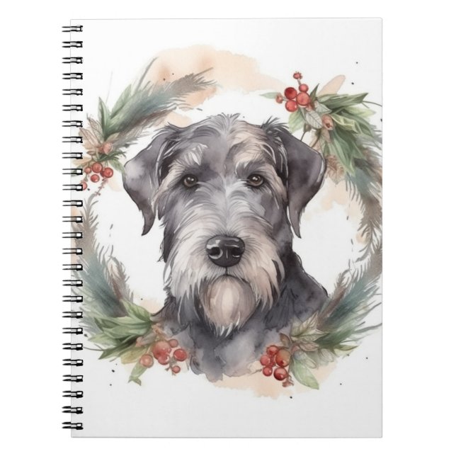 Caderno Espiral Grinalda de Natal do Wolfhound Festa do Cão (Frente)