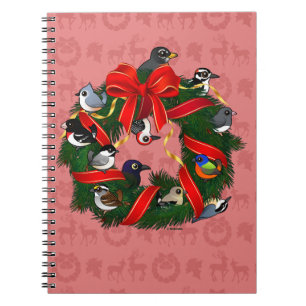 Caderno Espiral Grinalda do Natal dos pássaros do quintal do NA d