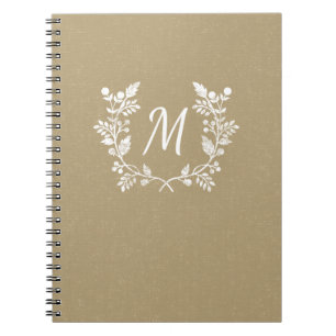 Caderno Espiral Grinalda floral branca bege afligida vintage
