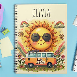 Caderno Espiral Groovy 70s Retro Sol Sorridente Vibes de Paz & Amo