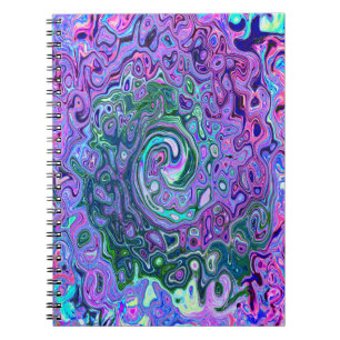 Caderno Espiral Groovy Abstrato Retro Redemoinho Verde e Roxo