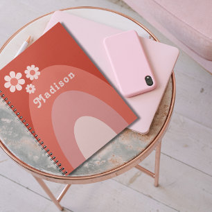 Caderno Espiral Groovy daisy arch nome personalizado laranja