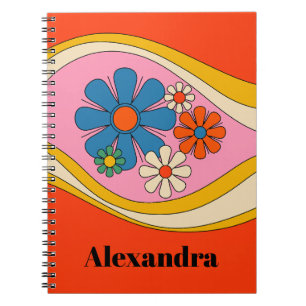 Caderno Espiral Groovy Retro Floral 60s 70s Colorido Personalizado