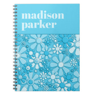 Caderno Espiral Groovy Retro Floral Personalizado 60s Azul