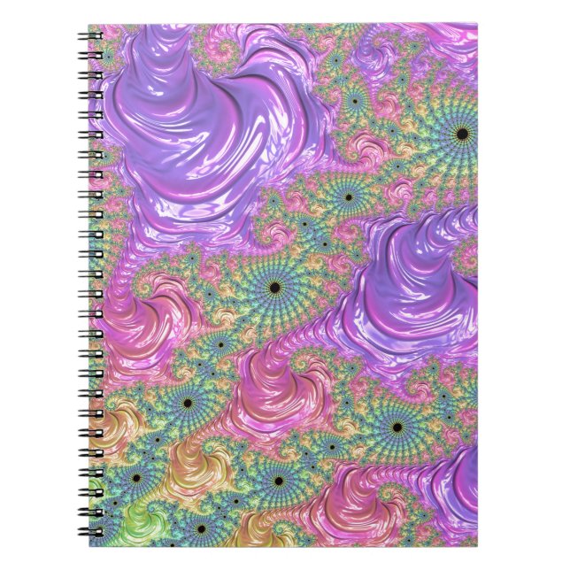 Caderno Espiral Groovy Trippy Boho Jewel Tone Rainbow Fractal (Frente)