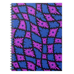 Caderno Espiral Groovy Wavy Trippy 60s Flor Verifica Azul Cor-de-r