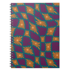Caderno Espiral Groovy Wavy Trippy 60s Flor Verifica Laranja Cor-d