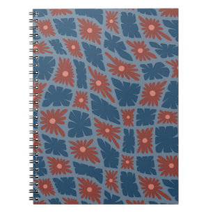 Caderno Espiral Groovy Wavy Trippy 60s Flor Verifica Vermelho Azul