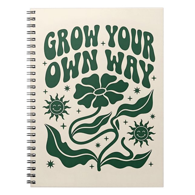 Caderno Espiral Grow Your Own Way | Green Motivational Retro (Frente)