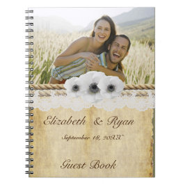 Caderno Espiral Grunge Paper, White Anemone, Lace, Guest Book