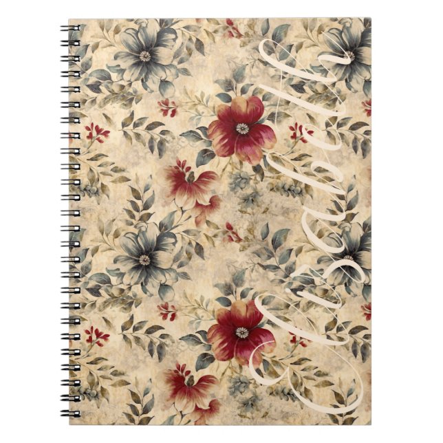 Caderno Espiral Grunge Western Florals Russo Creme Vermelho (Frente)