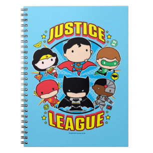 Caderno Espiral Grupo da Liga da Justiça Chibi