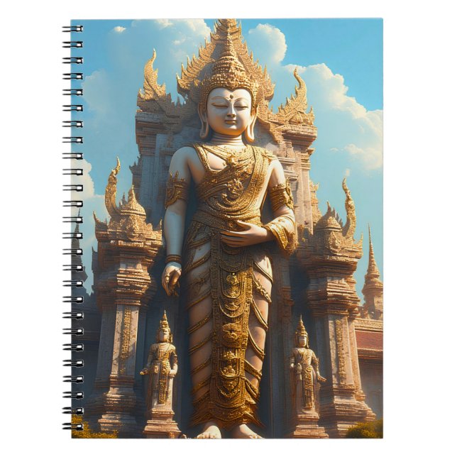 Caderno Espiral Guardião do Templo Tailandês Dourado (Frente)