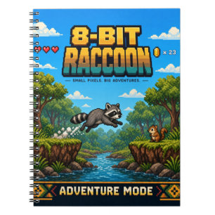 Caderno Espiral Guaxinim, Pixel Art Retro de 8 Bits