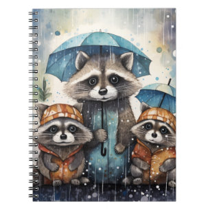 Caderno Espiral Guaxinins Fofos na Chuva