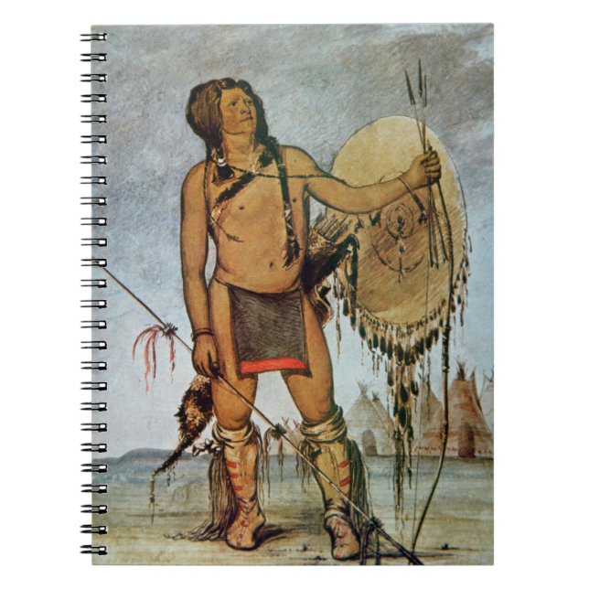 Caderno Espiral Guerreiro do Comanche com um protetor, uma lança e (Frente)