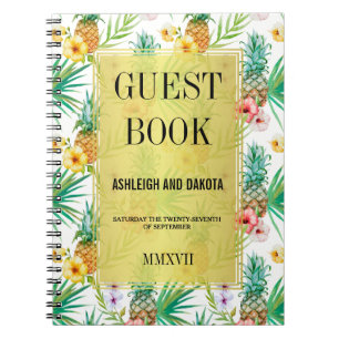 Caderno Espiral Guestbook de abacaxi tropical e Hibiscus