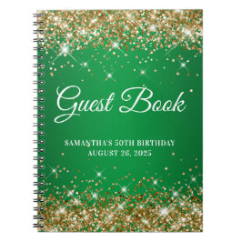 Caderno Espiral Guestbook de aniversário do Dourado Glitter Green 