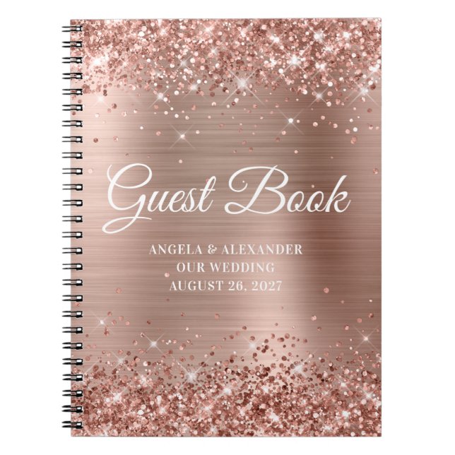 Caderno Espiral Guestbook de Casamento com Folha de Ouro Rosa da L (Frente)