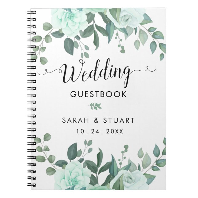 Caderno Espiral Guestbook de Casamento das Flores Greenery (Frente)