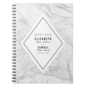 Caderno Espiral Guestbook de Casamento de Cinza Branca Elegante