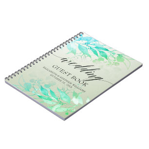 Caderno Espiral Guestbook de Casamento de Flores de Água Verde